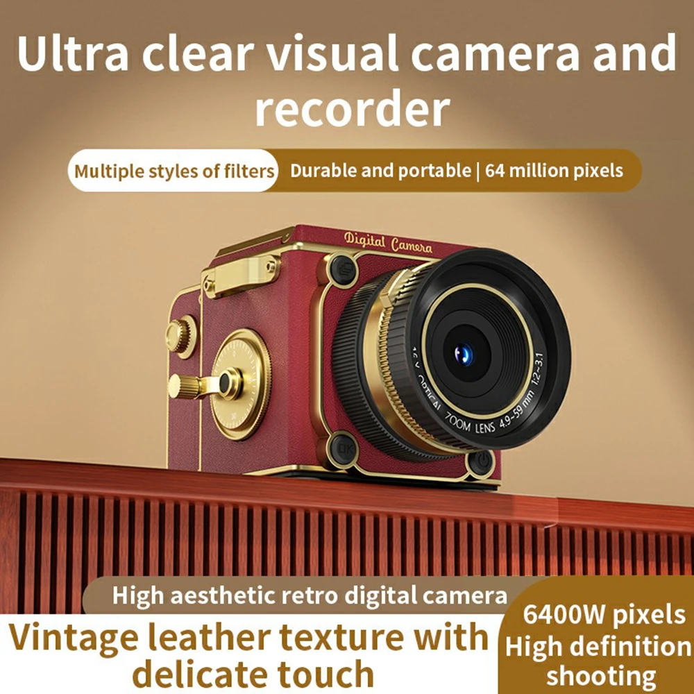Sda1047baab7e4a2f8ed138a07c6a6b66w Vintage Digital Camera 64MP 2.7K Retro Point and Shoot Camera with Autofocus 2.0 inch 16X Zoom HD Video Camera with Manual Crank 5